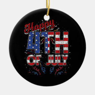 Fireworks Happy 4th of July US Flag American 4th o Ceramic Ornament
