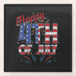 Fireworks Happy 4th of July US Flag American 4th o Glass Coaster