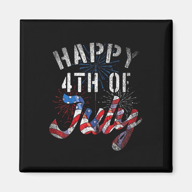 Fireworks Happy 4th Of July Us Flag American 4th O Magnet (Front)