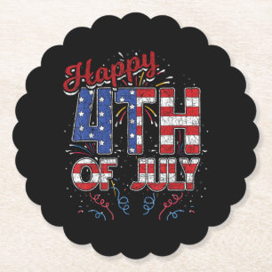 Fireworks Happy 4th of July US Flag American 4th o Paper Coaster