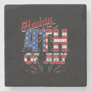 Fireworks Happy 4th of July US Flag American 4th o Stone Coaster