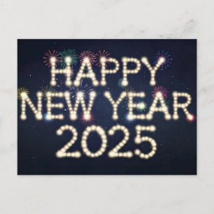 Fireworks "Happy New Year 2025" Holiday Postcard