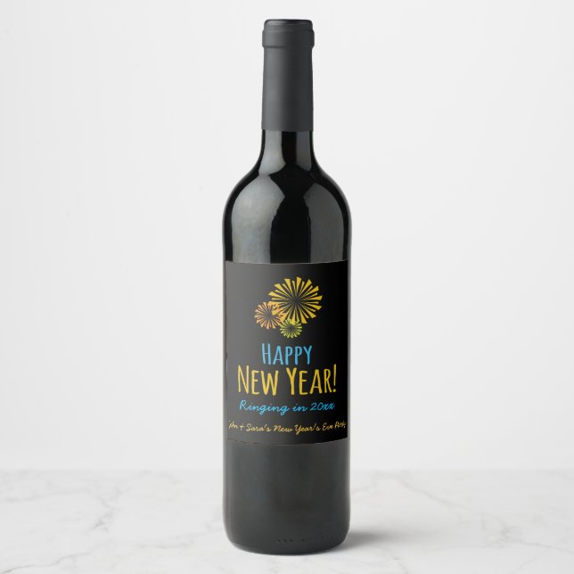 Fireworks Happy New Year 2026 Wine Label (Front)
