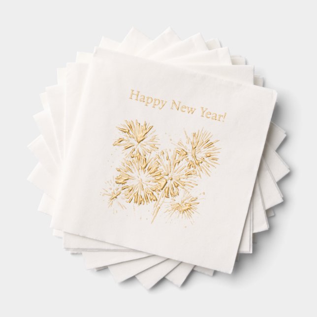 Fireworks Happy New Year Foil Napkins (Insitu (Stacked))