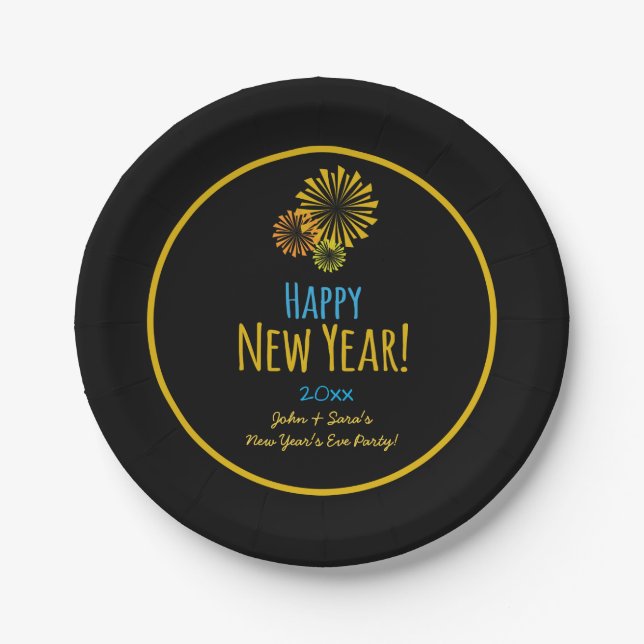 Fireworks Happy New Year Party Paper Plates (Front)