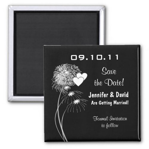 Fireworks  Hearts Save the Date Magnet