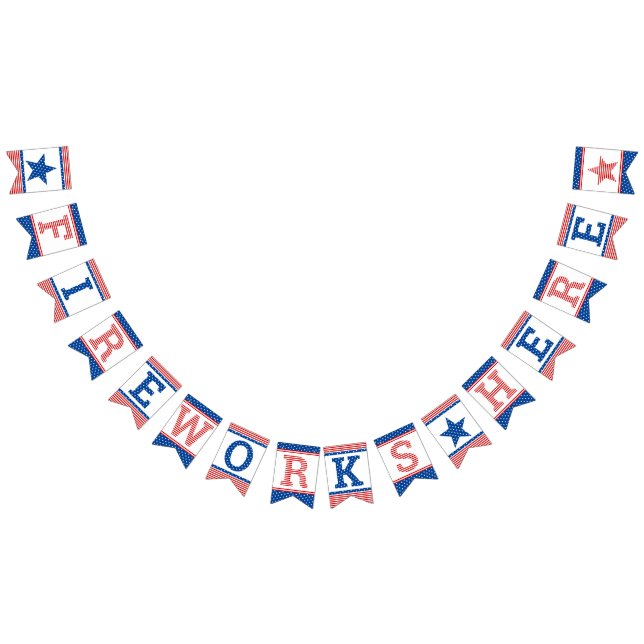 Fireworks Here Red White Blue Star-Spangled Bunting Flags (All)