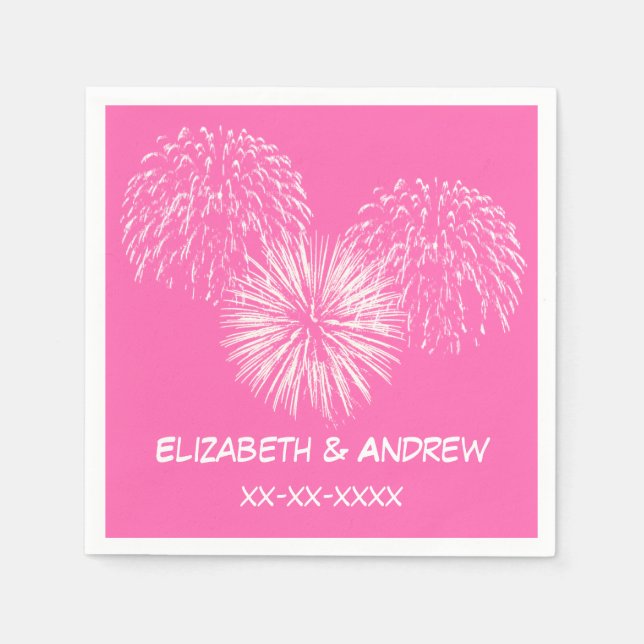 Fireworks, Hot Pink #2 Background, Name Monogram Paper Napkins (Front)