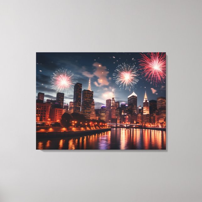 Fireworks in night city canvas print (Front)
