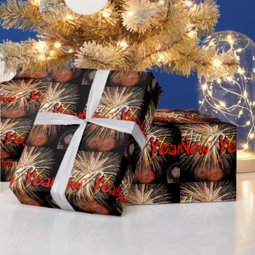 Fireworks in Red Happy New Year 2022 Wrapping P Wrapping Paper