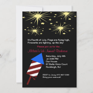 Fireworks in Sky Fourth of July Party Invitation