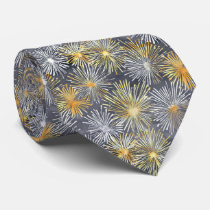 Fireworks in White and Gold on Light Gray Neck Tie