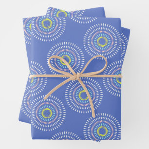 Fireworks Japanese Blue Wrapping Paper Sheets