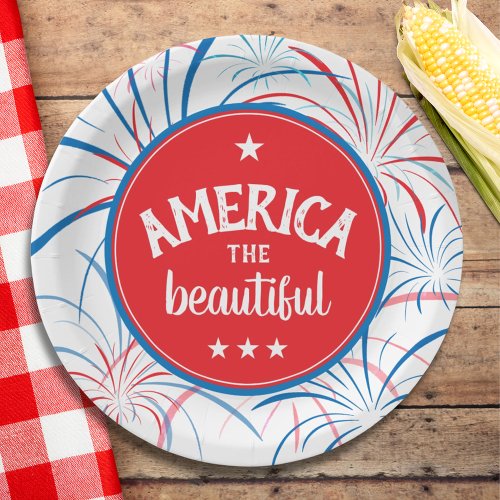 Fireworks July 4 America the Beautiful Party Paper Plates