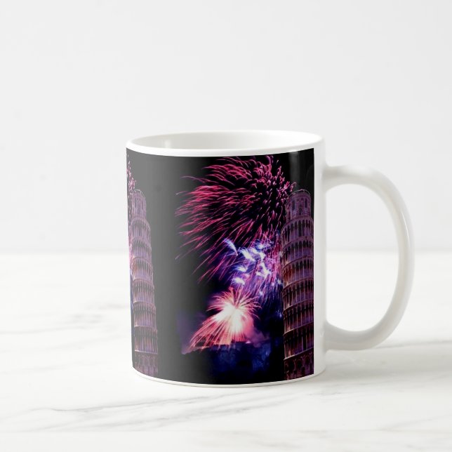 Fireworks lighting Tower of Pisa Mug (Right)