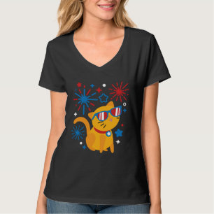Fireworks Meowica 4th Of July USA Flag Merica Cat T-Shirt