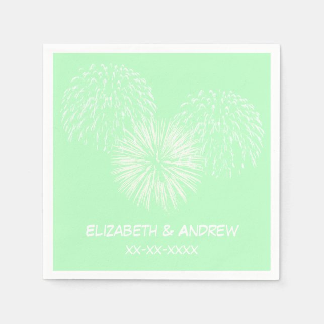 Fireworks, Mint Background, Name Monogram Paper Napkins (Front)