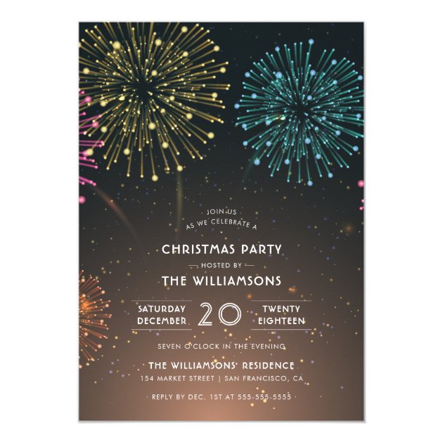 Fireworks | Modern Typography Christmas Party Invitation