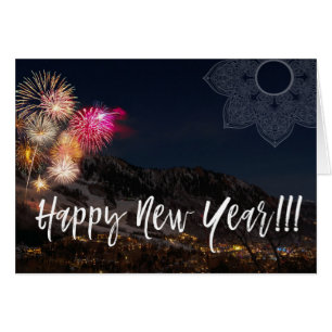 *~* Fireworks Mountain Mandala Happy New Year Cards