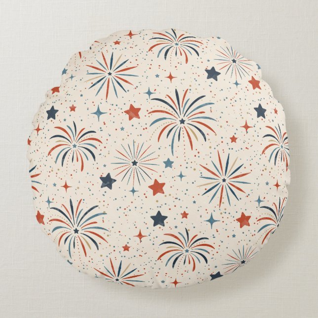 Fireworks n Stars Round Pillow (Front)