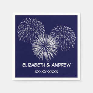 Fireworks, Navy Blue Background, Name Monogram Napkins