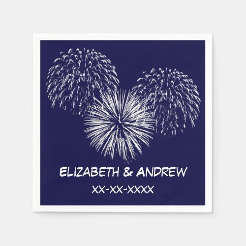 Fireworks Navy Blue Background Name Monogram Napkins