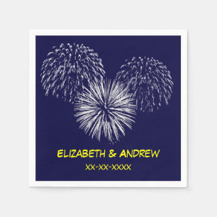 Fireworks, Navy Blue Background, Name Monogram Napkins