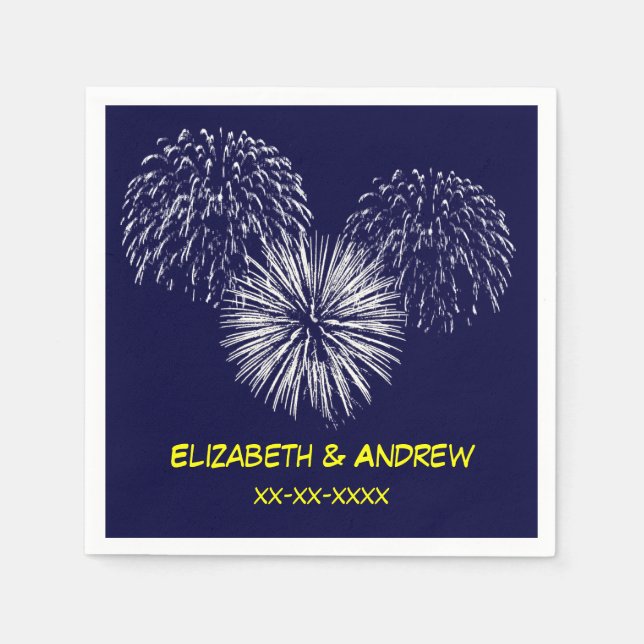 Fireworks, Navy Blue Background, Name Monogram Napkins (Front)