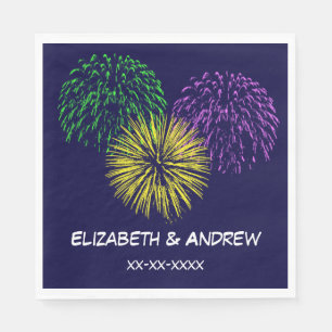 Fireworks, Navy Blue Background, Name Monogram Napkins