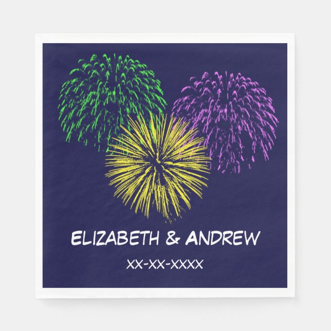 Fireworks, Navy Blue Background, Name Monogram Napkins (Front)