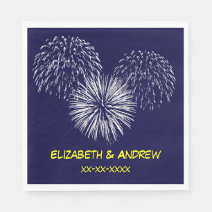Fireworks, Navy Blue Background, Name Monogram Napkins