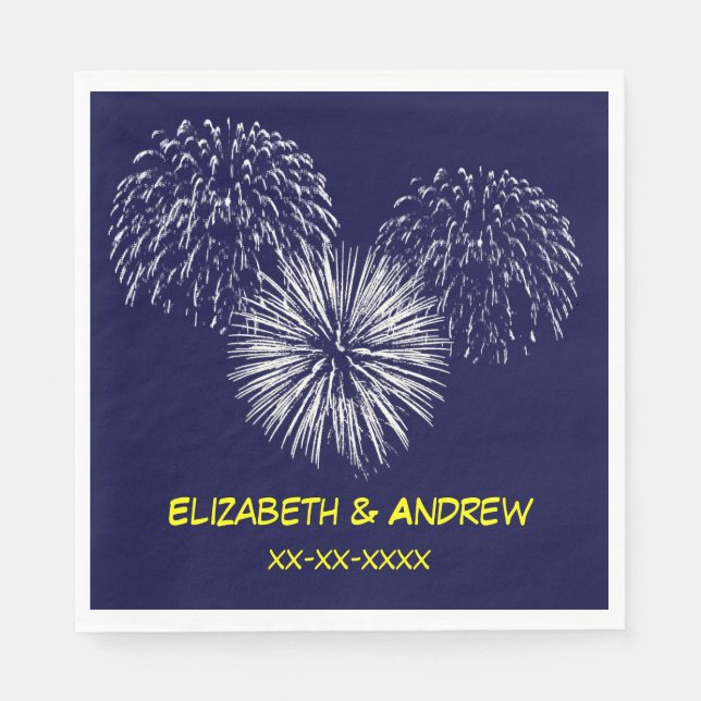 Fireworks, Navy Blue Background, Name Monogram Napkins (Front)