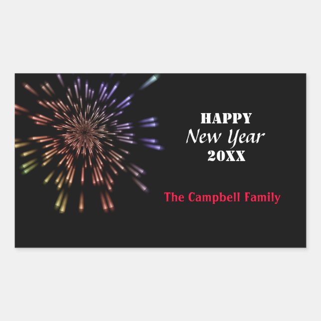 Fireworks New Year Rectangular Sticker (Front)