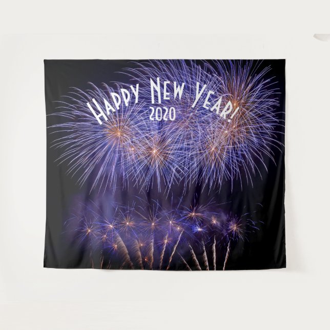Fireworks New Years Blue Photo Booth Backdrop (Front (Horizontal))