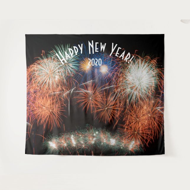 Fireworks New Years Orange Photo Booth Backdrop (Front (Horizontal))