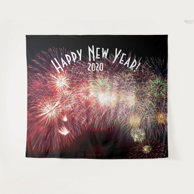 Fireworks New Years Red Photo Booth Backdrop (Front (Horizontal))