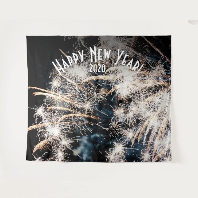 Fireworks New Years White Photo Booth Backdrop (Front (Horizontal))