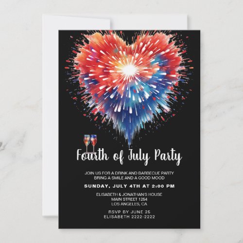 Fireworks of the Heart 4th of July Invitations