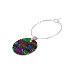 Fireworks on Black  Background Wine Glass Charm