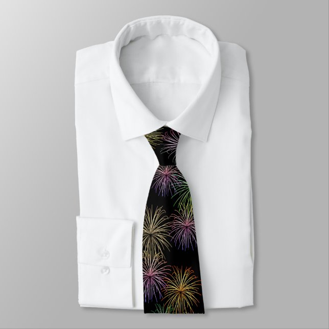 Fireworks On Black Neck Tie (Tied)