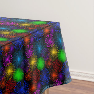 Fireworks on Black New Year Eve Party Tablecloth