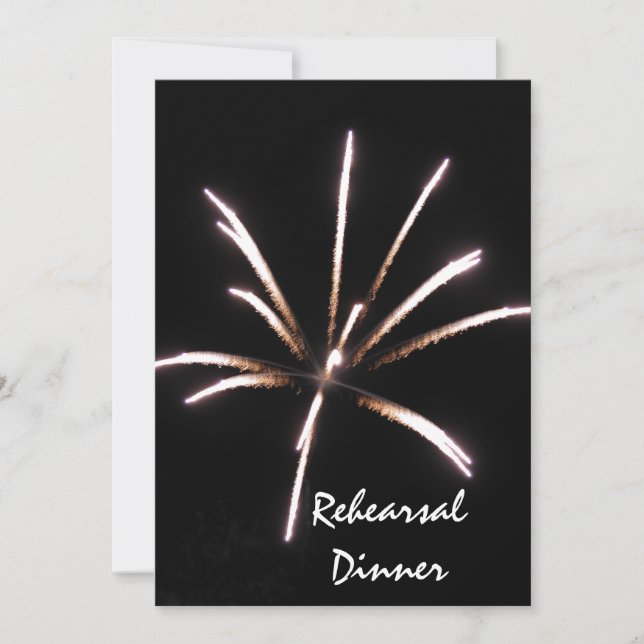 Fireworks on Black Summer Wedding Rehearsal Dinner Invitation (Front)