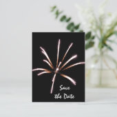 Fireworks on Black Summer Wedding Save the Date Announcement Postcard (Standing Front)
