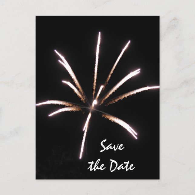 Fireworks on Black Summer Wedding Save the Date Announcement Postcard (Front)