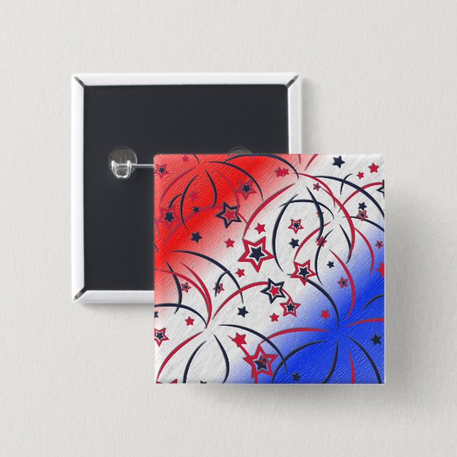 Fireworks on Red White Blue Button (Front & Back)