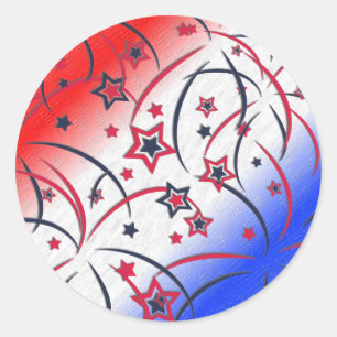 Fireworks on Red White Blue Classic Round Sticker