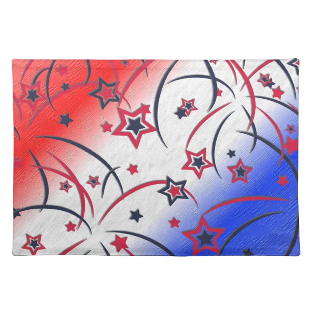 Fireworks on Red White Blue Cloth Placemat (Front)