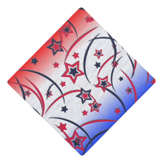 Fireworks on Red White Blue Graduation Cap Topper (Front)