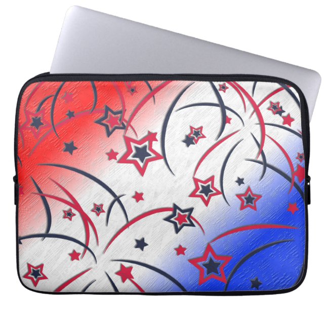 Fireworks on Red White Blue Laptop Sleeve (Front)