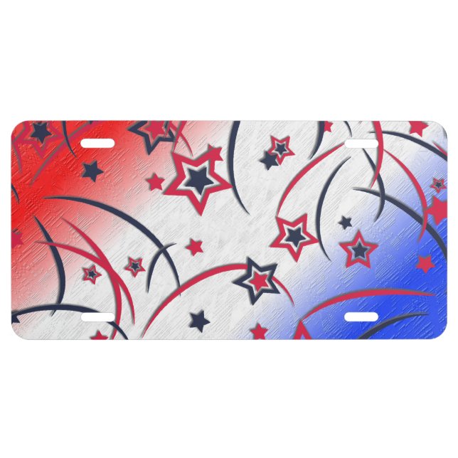 Fireworks on Red White Blue License Plate (Front)